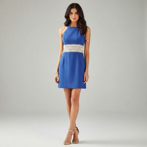 Lilly Pulitzer Cobalt Blue Ashlyn Halter Dress Gold Crochet Sz 2 Resortwear